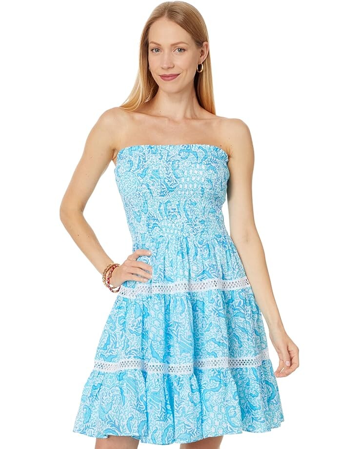 

Платье Lilly Pulitzer Kelvina Strapless Smocked, цвет Resort White Goombay Grooves