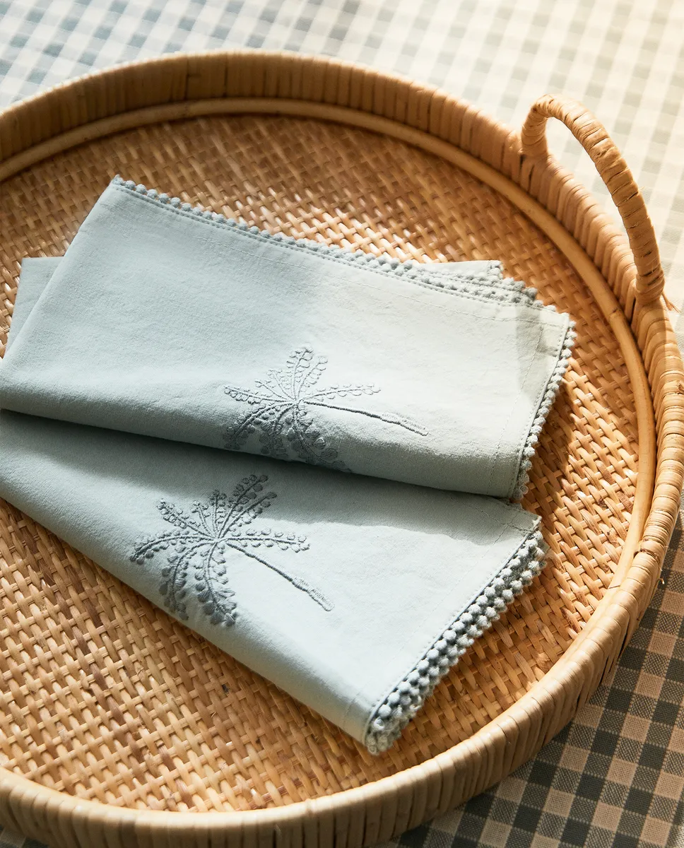 

Салфетки с вышивкой «Пальма» (2 шт.) Zara Home, синий