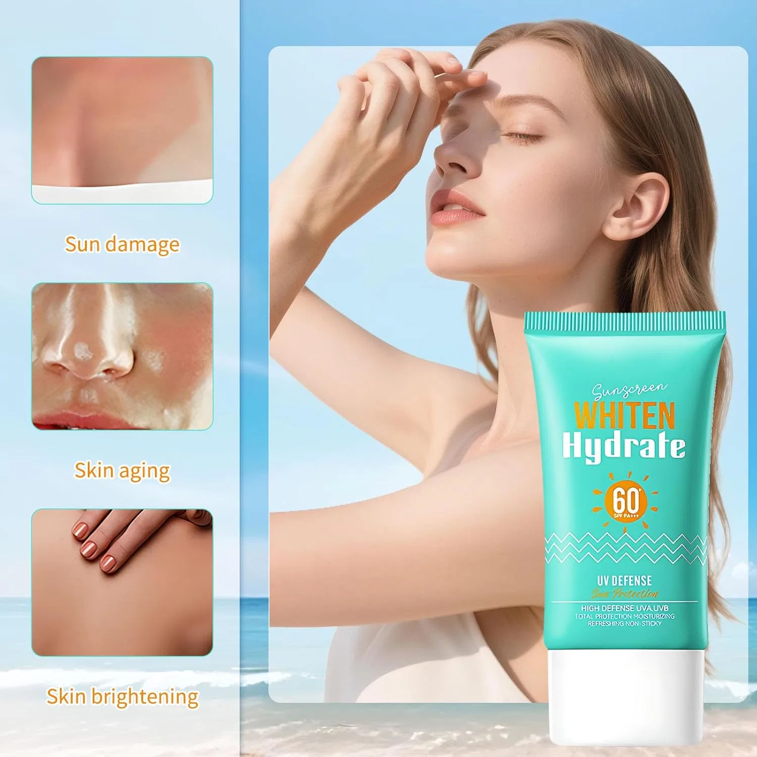 Солнцезащитный крем для лица и тела SPF 60, водостойкий, 2 шт. Toimveok — фото 3