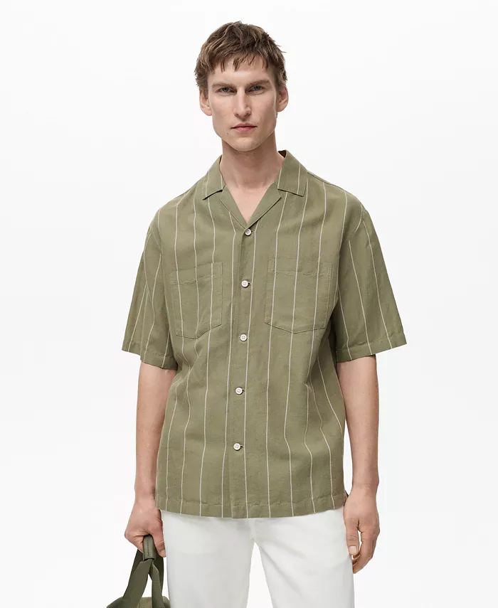 

Мужская льняная рубашка в полоску Bowling Shirt MANGO, зеленый