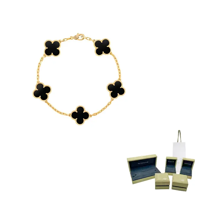 

Van Cleef & Arpels Alhambra Four Leaf Lucky Series 18K Gold Браслеты для женщин, черный