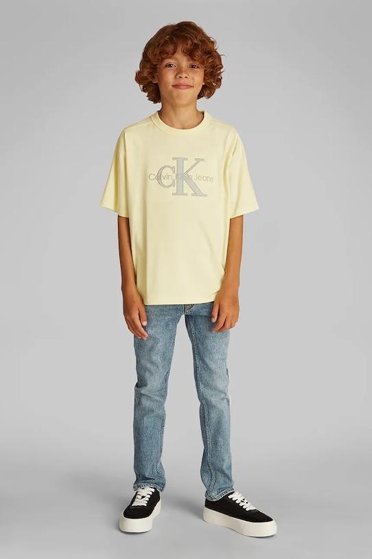 

Детская хлопковая футболка Calvin Klein Jeans, желтый