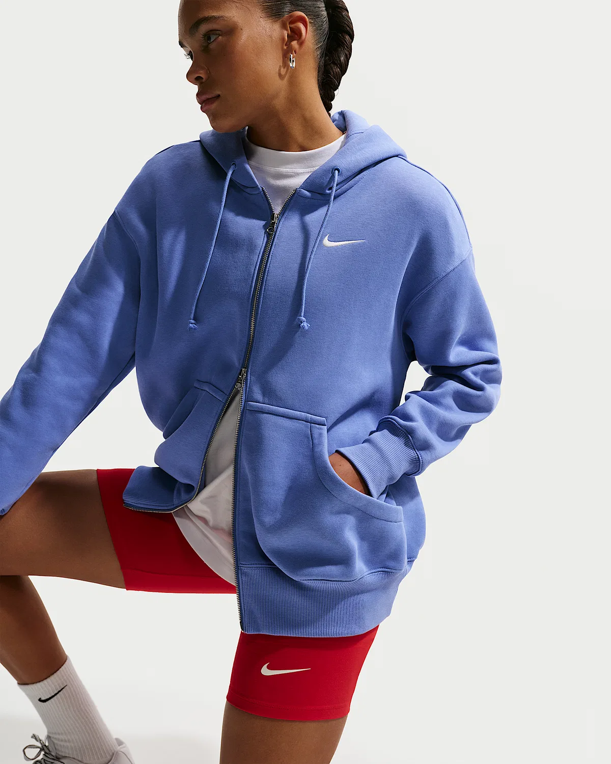Женская оверсайз худи на молнии Nike Sportswear Phoenix Fleece, Light Medium Blue/Sail — фото 3