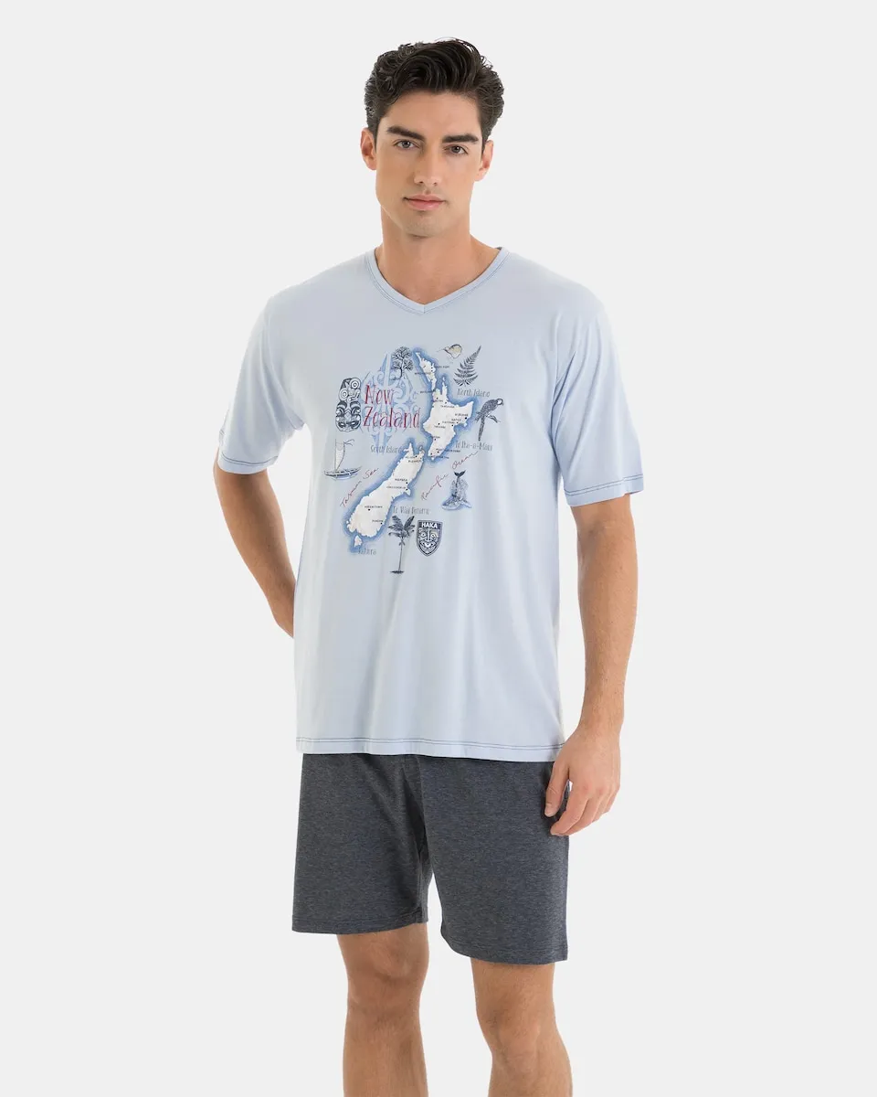 

Мужская короткая хлопковая пижама с островным принтом Massana, синий