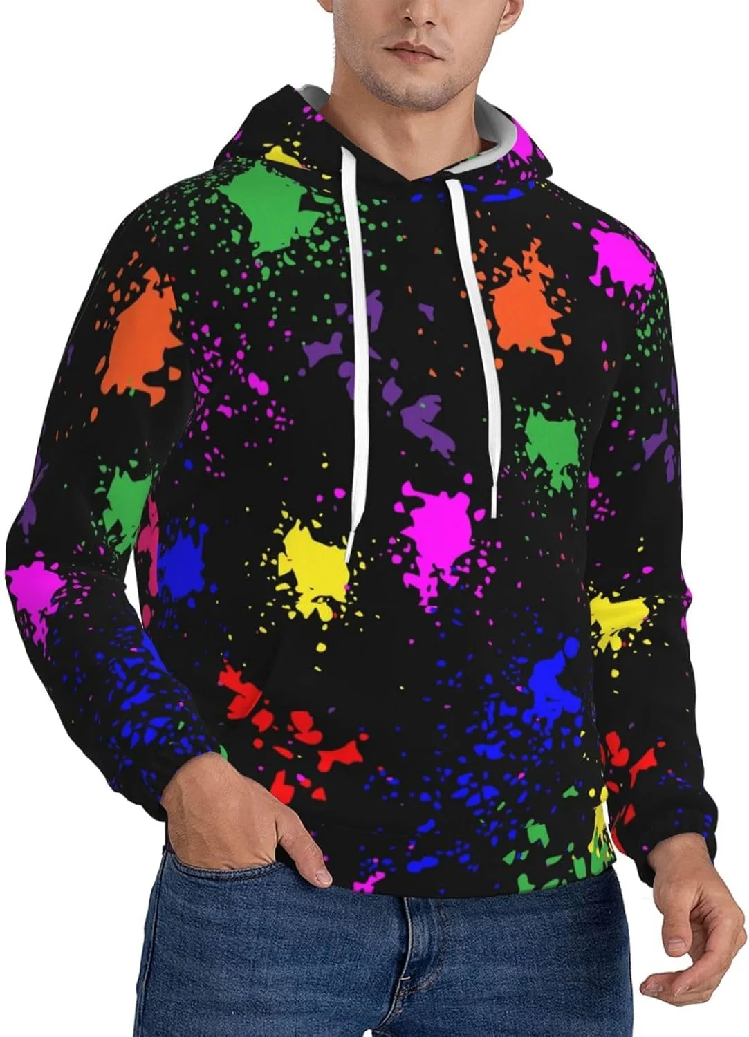 

Толстовка с капюшоном Rainbow Splatter Neon On Dark с карманами SDERDZSE
