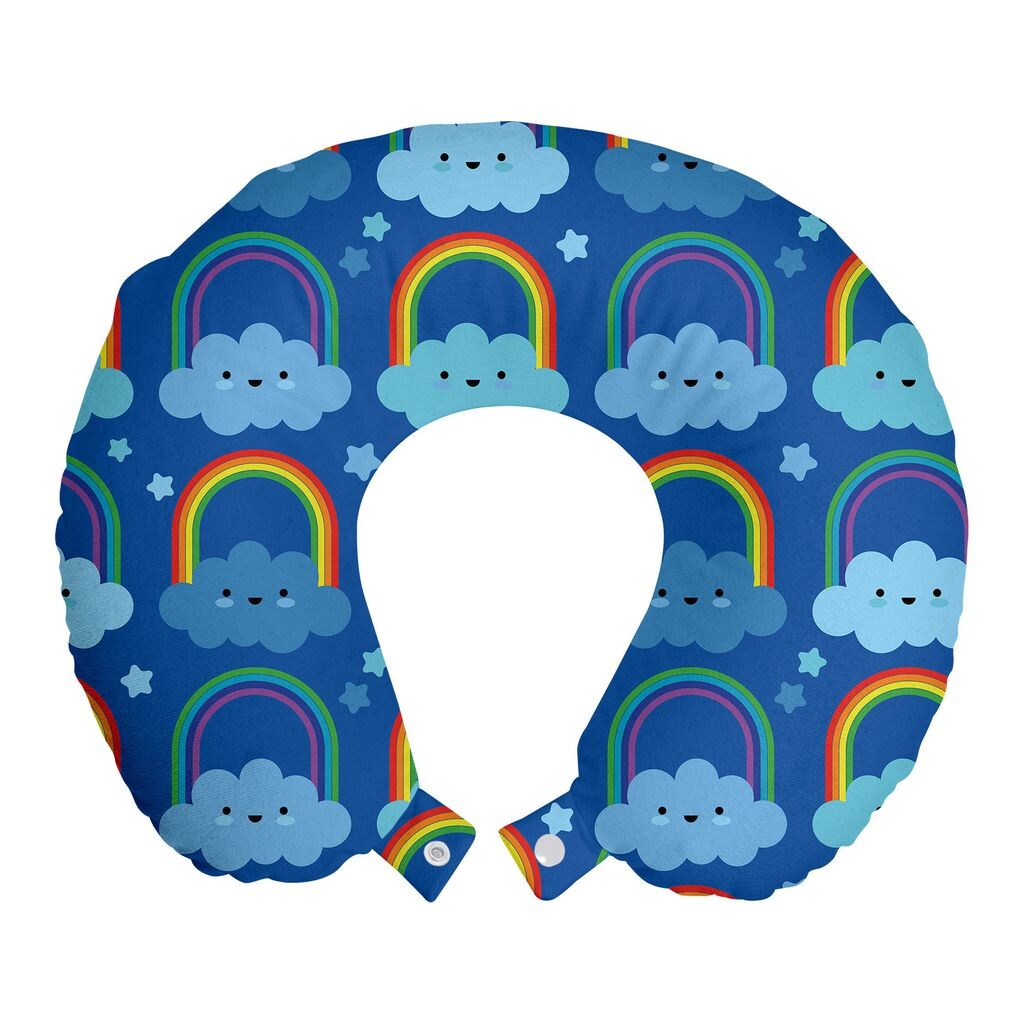 

ABAKUHAUS Cartoon Travel Pillow Подушка для шеи, Радужные облака, Звездная ночь, Пенопластовые дорожные принадлежности для самолета и автомобиля, 30x30 см, Разноцветные