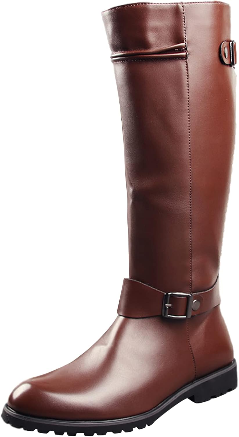 

Мужские сапоги до колена рыцарские с микрофиброй и кожей, с молнией, ковбойские для верховой езды Jamron, коричневый