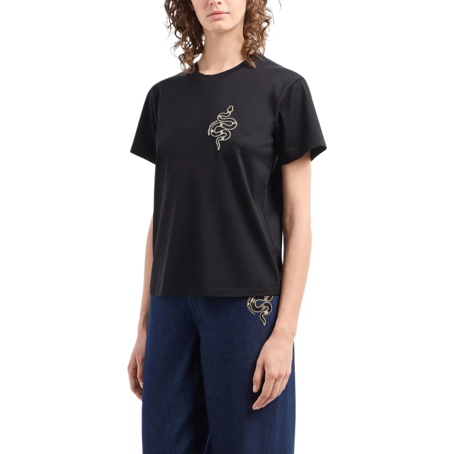 Футболка женская SS25 Logo Print с круглым вырезом и коротким рукавом, Black EMPORIO ARMANI