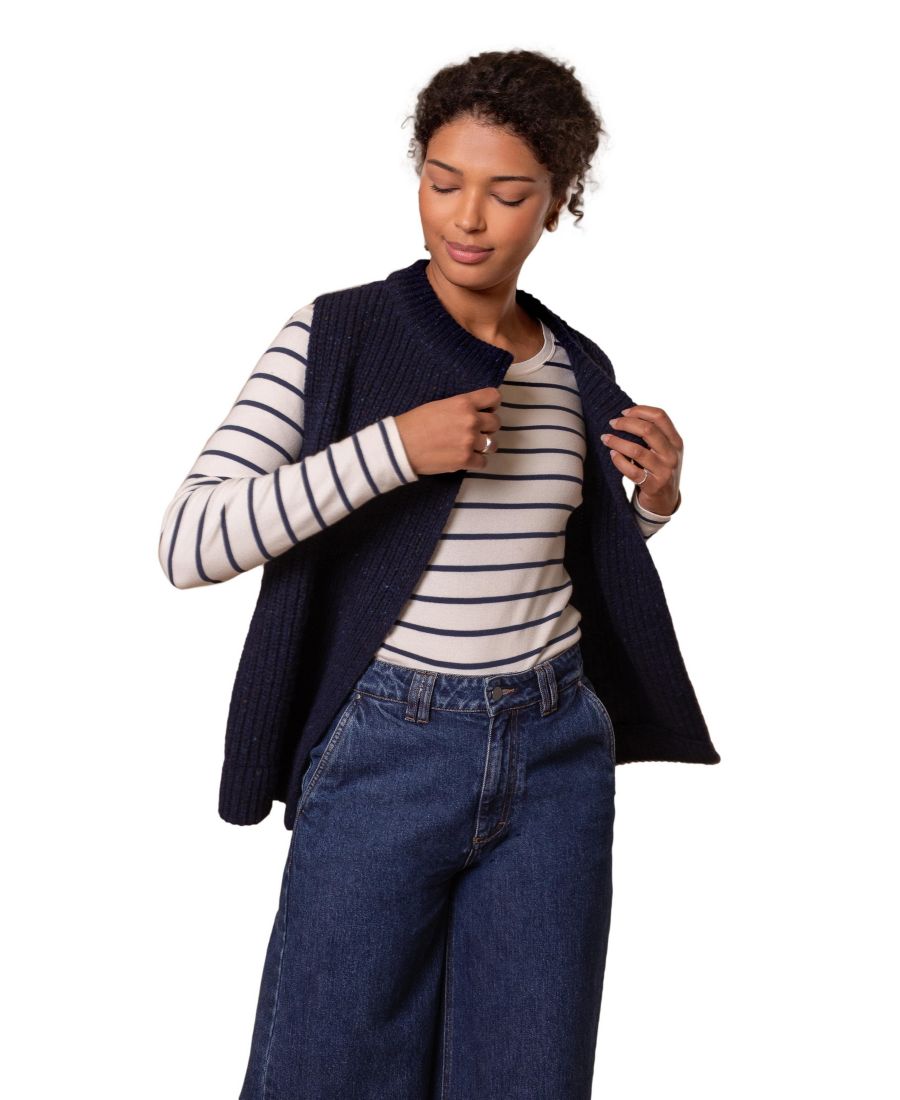 

Женский жилет Donegal с ребристым круглым вырезом Celtic & Co, Dark navy