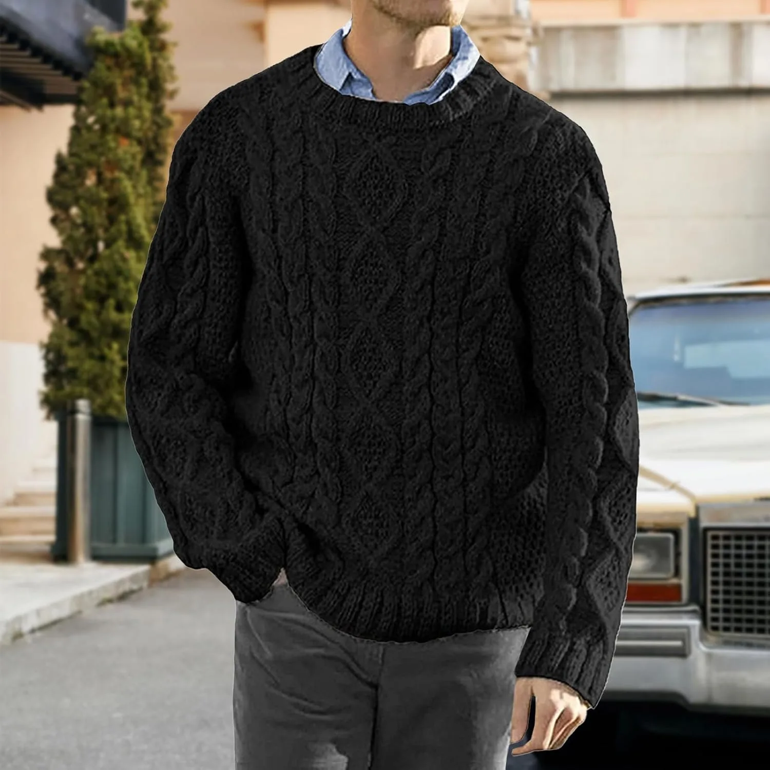 Мужской свитер Slim Fit с длинным рукавом и рельефной вязкой — фото 3