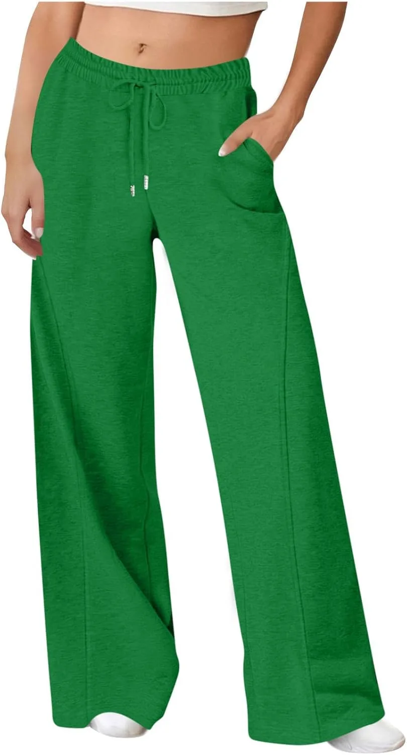 

Женские спортивные штаны с широкими прямыми штанинами, шнурком и эластичным поясом