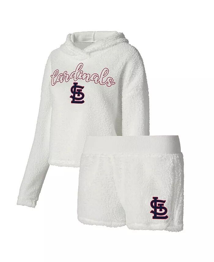 

Женский кремовый комплект для сна с пушистым капюшоном и шортами St. Louis Cardinals Concepts Sport