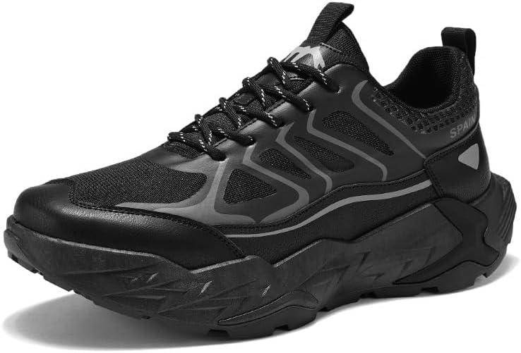 

Мужские дышащие сетчатые туфли с круглым носком на шнуровке с толстой подошвой, легкие и нескользящие повседневные спортивные кроссовки, подходящие для ежедневной ходьбы, бега и активного отдыха на улице Igzbibg, черный