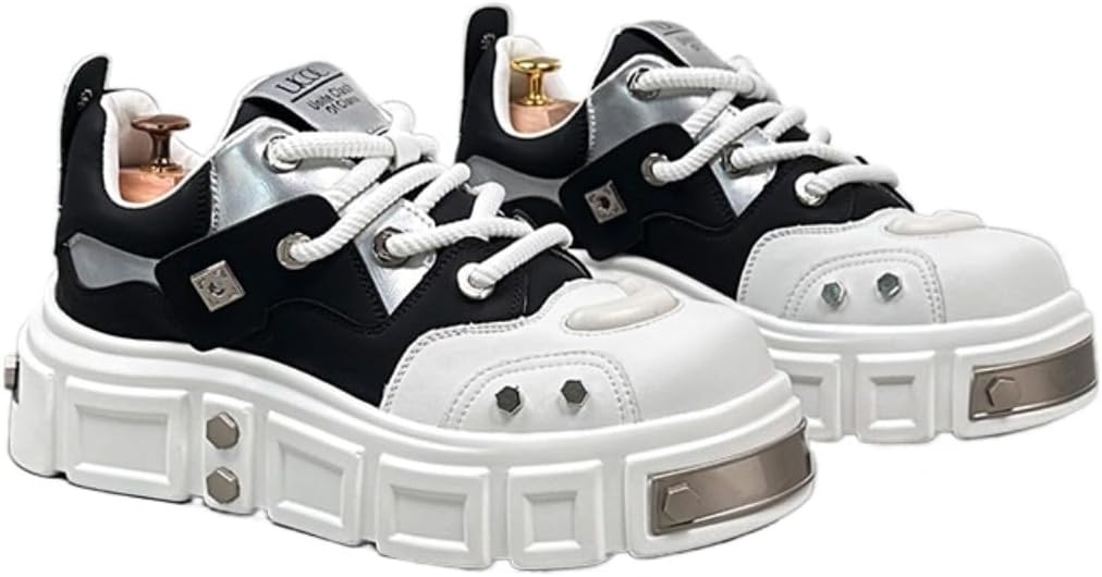 

Модные мужские кроссовки Y2K из искусственной кожи с массивной подошвой, декоративными заклепками и платформой, подходящие для повседневной носки, с увеличением роста на 4 см и элементами уличного стиля Ctkvbmeoi, черный