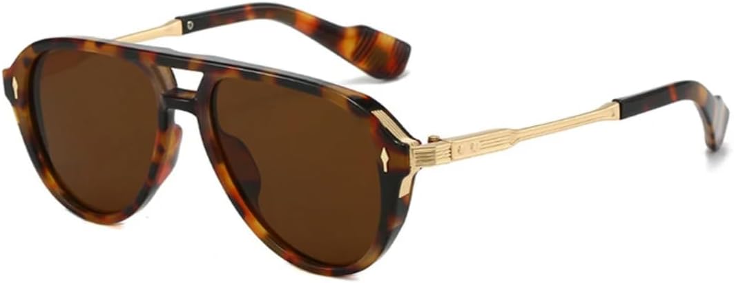 

Ретро-солнцезащитные очки с двойной перемычкой для женщин, роскошные солнцезащитные очки с заклепками для мужчин, солнцезащитные очки UV400, трендовые очки для активного отдыха и спорта UATXTAU, Leopard Tea