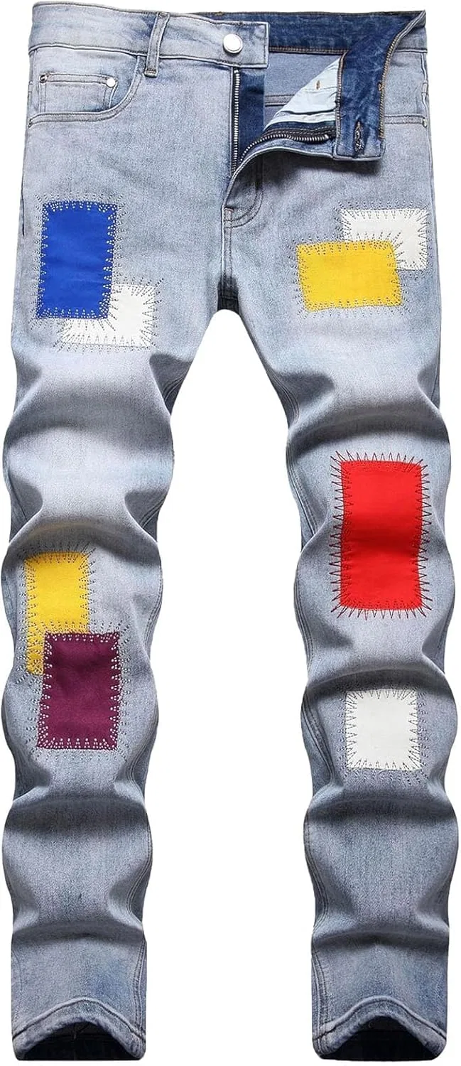 Джинсы прямого кроя, потертые, Pattern 1