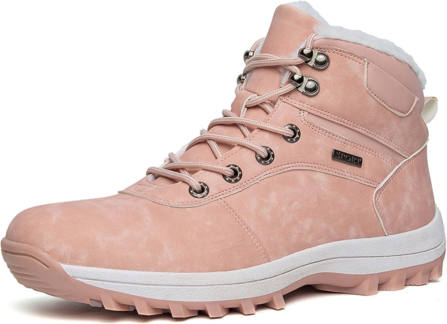 

Ботинки для снега больших размеров для мужчин и женщин, водонепроницаемые зимние с теплой плюшевой подкладкой, ботильоны на щиколотку, для работы на улице, противоскользящие, для скалолазания и походов, снежные кроссовки Generic, розовый