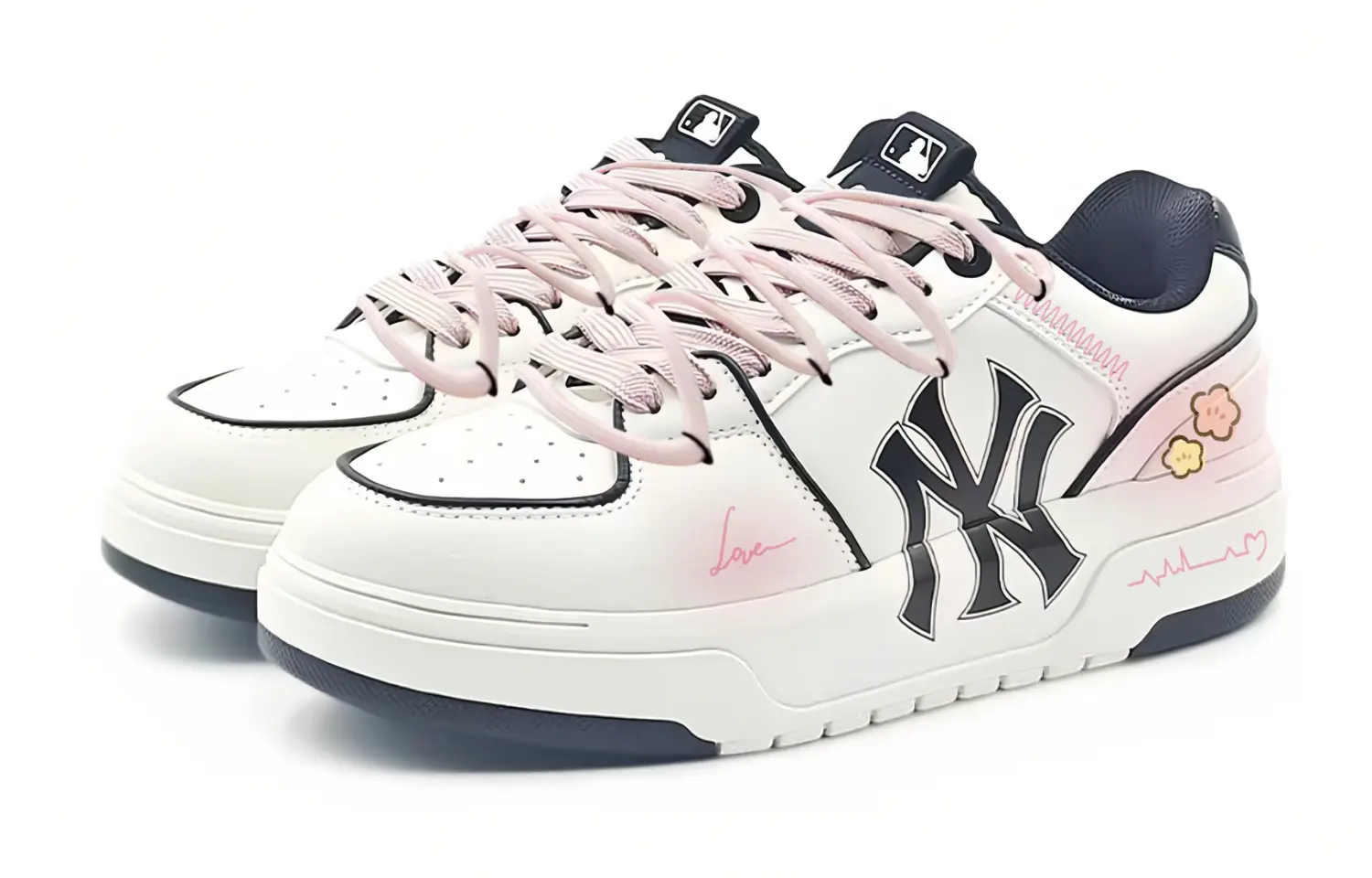 MLB Chunky Liner Cherry Heartbeat PU устойчивые к истиранию и скольжению низкие скейтборд-кроссовки Unisex розовый белый — фото 4