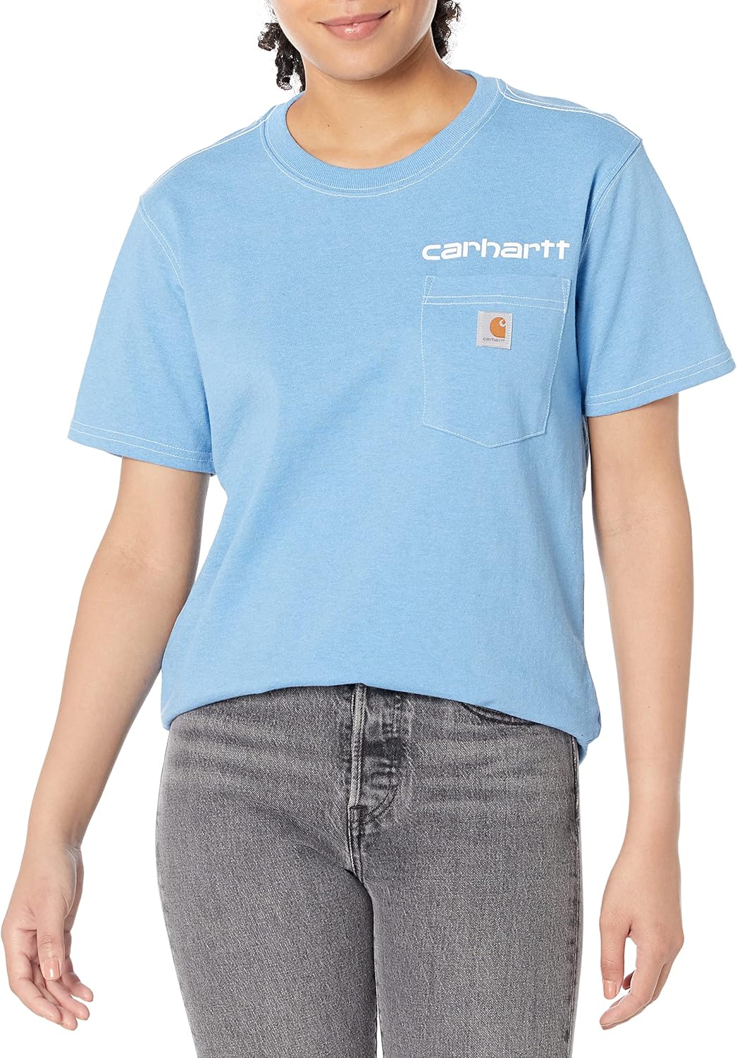 

Carhartt женская эксклюзивная футболка с принтом, свободный крой, тяжелый хлопок, с карманом, Blue Lagoon Heather, Синий, Carhartt женская эксклюзивная футболка с принтом, свободный крой, тяжелый хлопок, с карманом, Blue Lagoon Heather