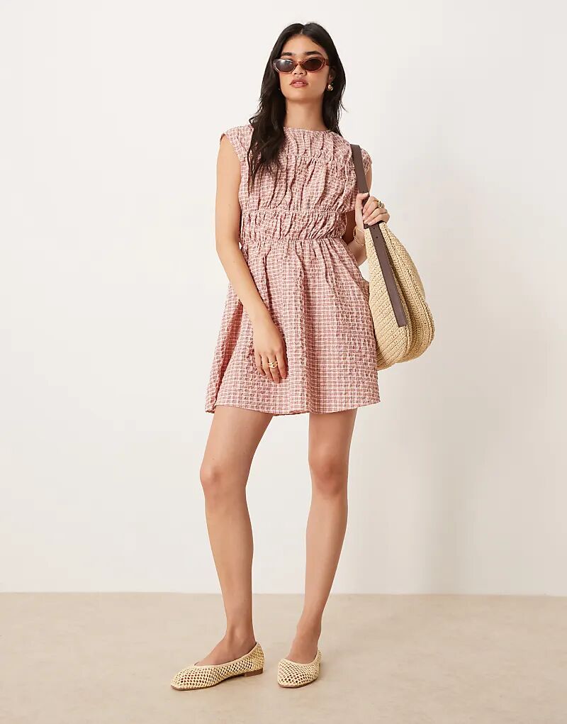 

Мини-платье ASOS DESIGN с двойной юбкой и лифом в розовую клетку