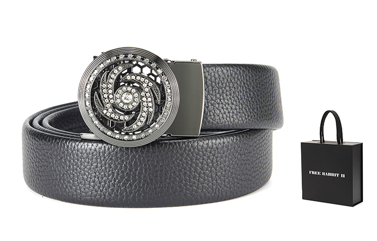 

FREE RABBITⅡ Мужской кожаный ремень из коровьей кожи шириной 3.5 см, Turn good luck black + limited yellow gift box