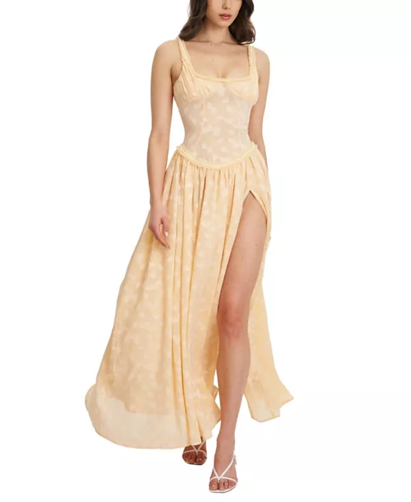 

Платье-Макси Ulissa из жаккарда с заниженной талией и высоким разрезом Miss Circle, оранжевый