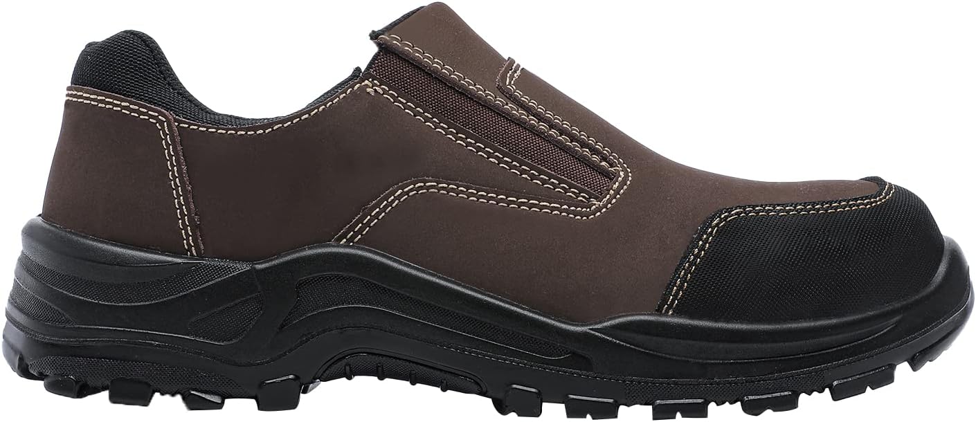 

Мужские туфли DRKA с стальным носком, слипоны с стальным носком, противоскользящая удобная защитная обувь для промышленного строительства, коричневый