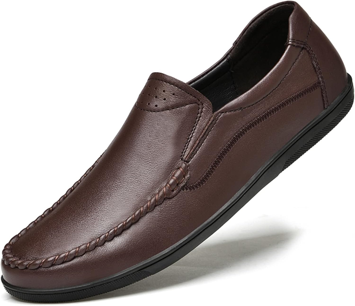 Мужские мокасины XTYPE Loafer, кеды для вождения из натуральной кожи, с отделочной строчкой, круглым носком, перфорированным вариантом, на плоской подошве, гибкие, устойчивые, для вождения, без шнурков (Цвет: черный перфорированный, Размер: 8.5) — фото 2