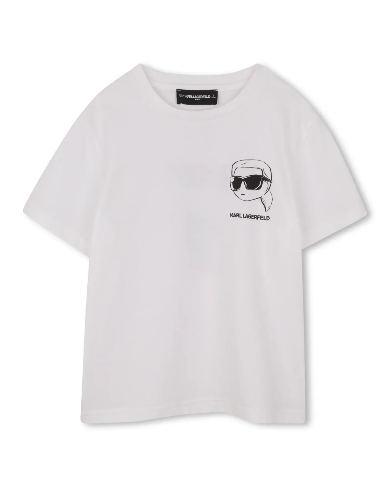 Детская рубашка с коротким рукавом с рисунком спереди из хлопка Karl Lagerfeld Kids, белый