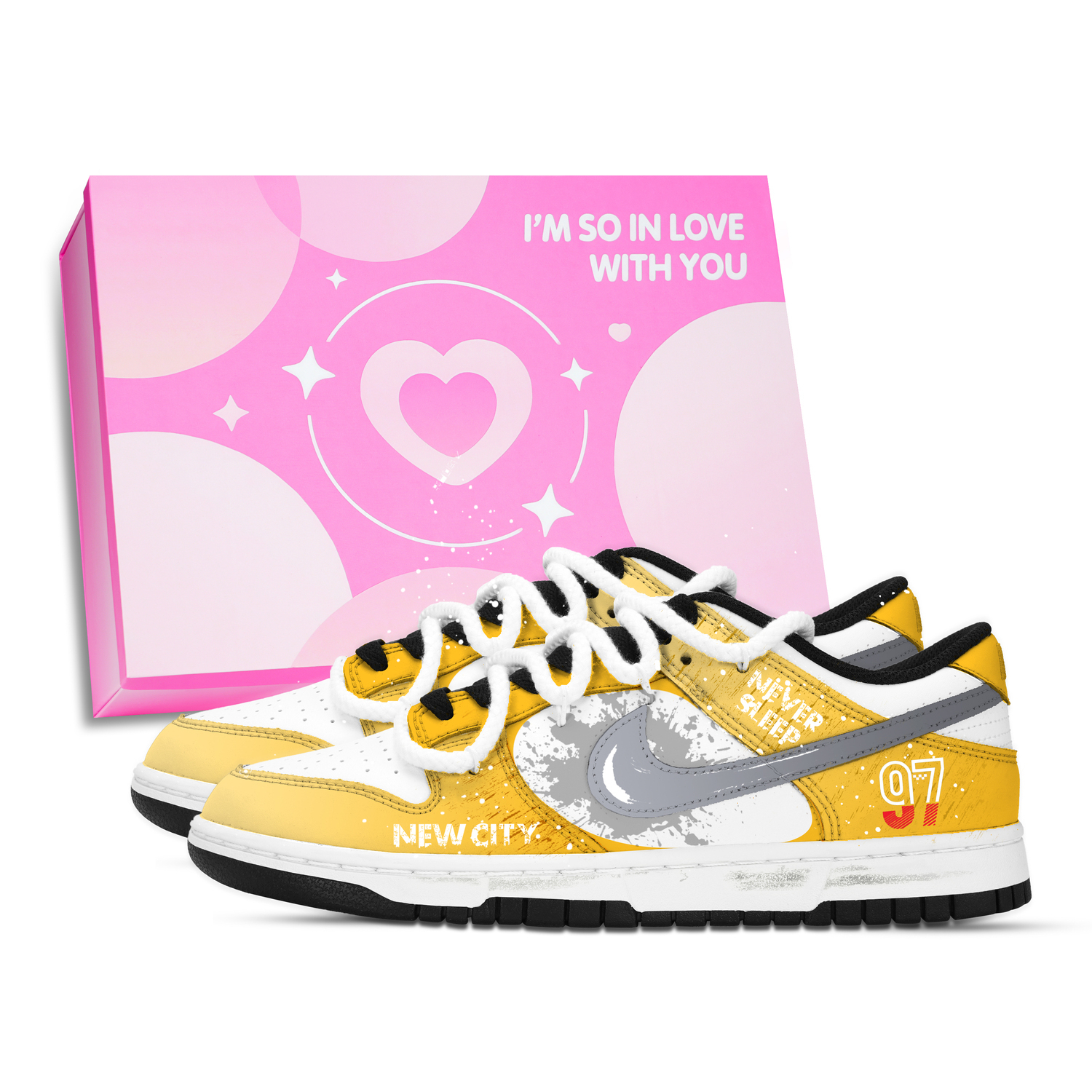 

Nike Данк 97 Киз устойчивые к истиранию противоскользящие низкие скейтборд кроссовки унисекс желтый серый белый, цвет Yellow Gray White