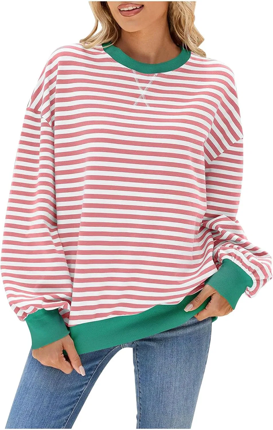 Женский свитшот оверсайз с цветными блоками, Generic, A26 Pink