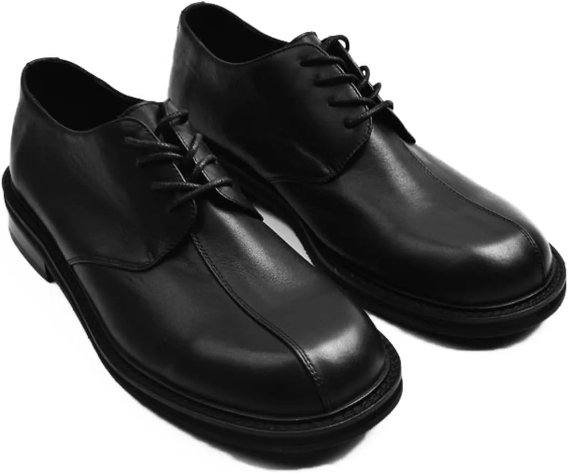 Europe Men Spring Autumn Formal Shoes Loose Fitting Round Toe Genuine Leather Shoes Unique Black White Color Matching Shoe AM004 In OrientTown, черный
