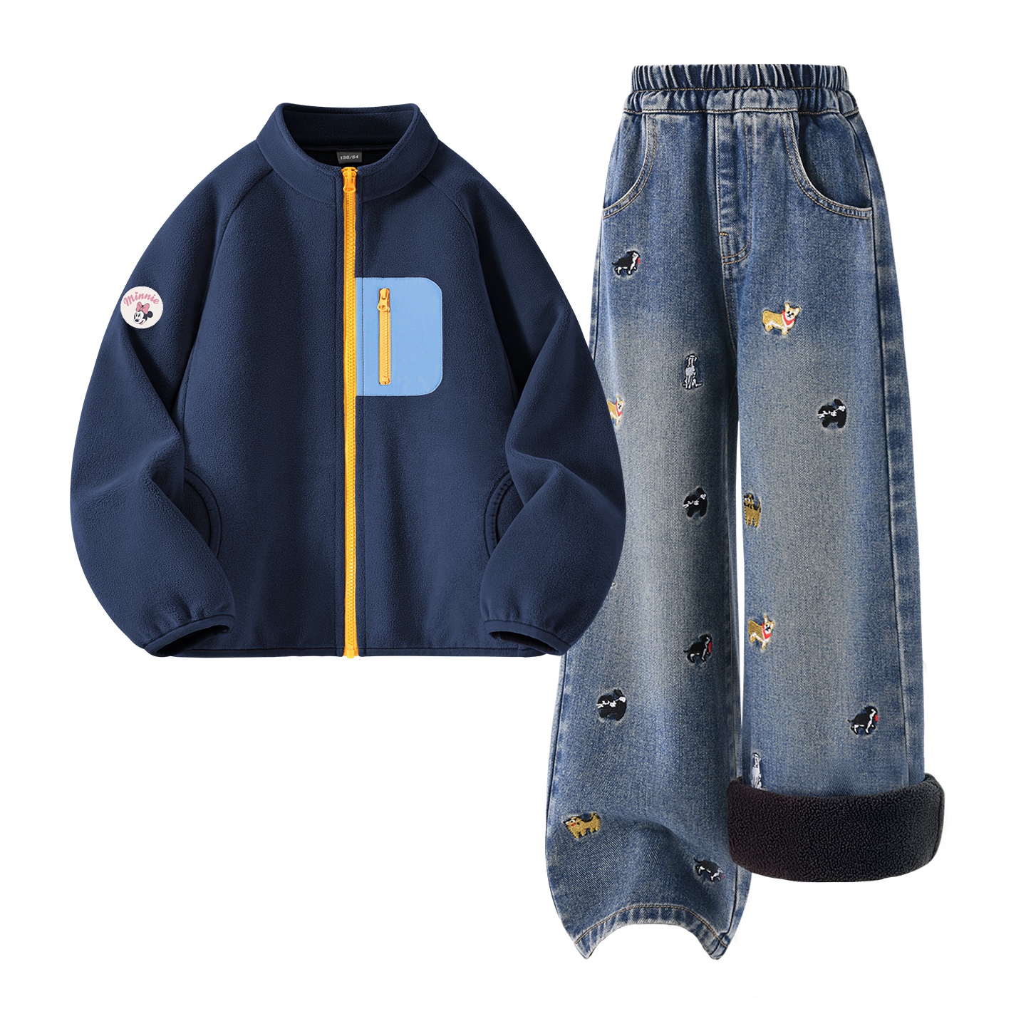 

Детская повседневная спортивная одежда Disney, [Thickened And Fleece-Lined]Dini Medium Round Hook-And-Loop Night Blue+Solid Color Denim Blue