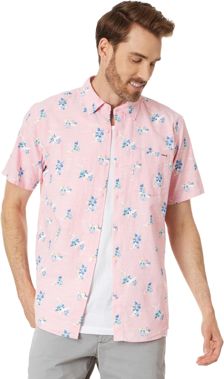 

Рубашка Hurley One & Only Stretch Short Sleeve Woven, цвет Flamingo