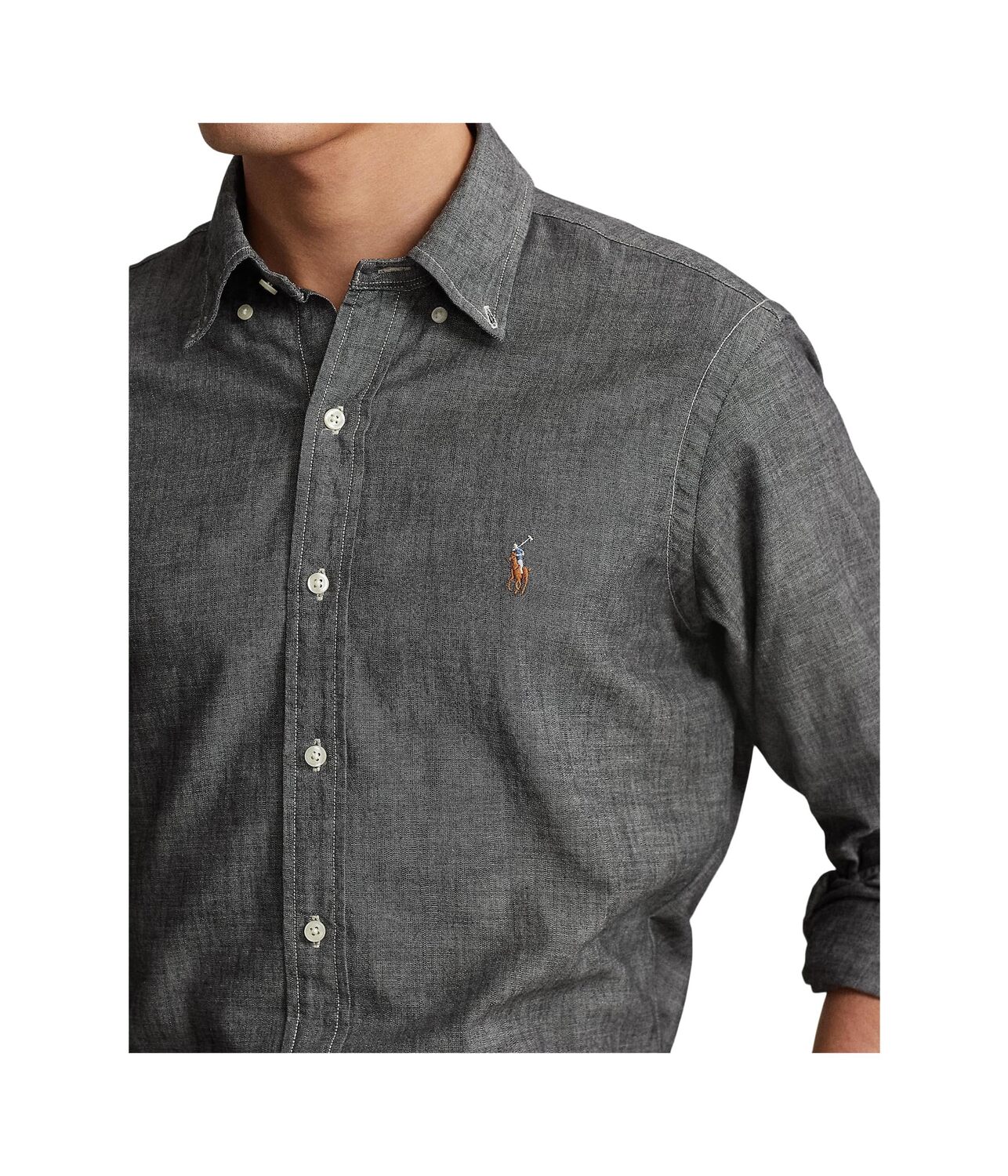 Рубашка Polo Ralph Lauren Classic Fit Chambray Shirt, серый — фото 3