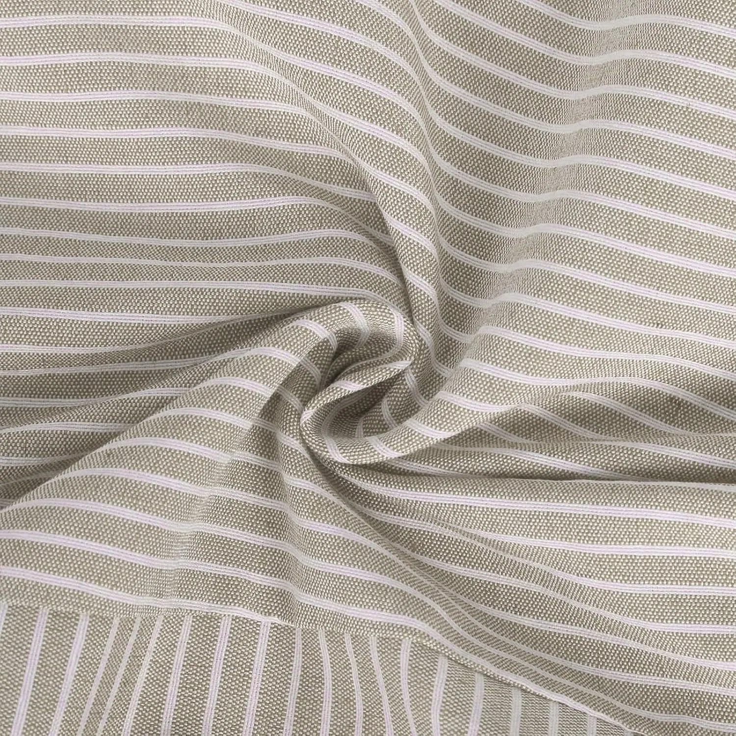 Полосатые льняные брюки для женщин Plus Size с эластичным поясом, прямым кроем и боковой пуговицей, повседневные пляжные штаны для отпуска Generic, хаки — фото 2