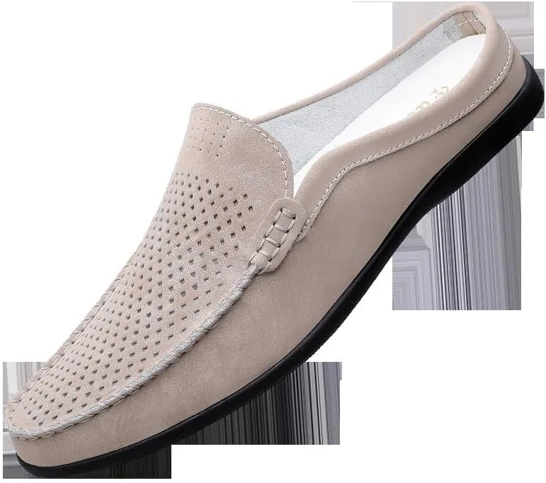 Мужские лоферы из кожи, модель Hollowed-Out Breathable, бежевый SayfuR — фото 4