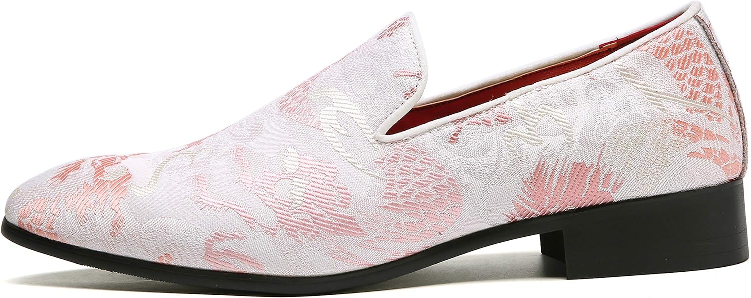 Мокасины Santimon Mens Penny с вышивкой, повседневные слипоны для вождения, свадебные и праздничные туфли, розовые шлепанцы — фото 2