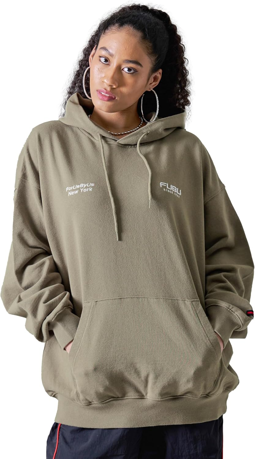 

Толстовка с капюшоном FUBU, флисовая подкладка, свободный крой, пуловер с длинными рукавами, американский повседневный стиль, хип-хоп, большие размеры, бежевый
