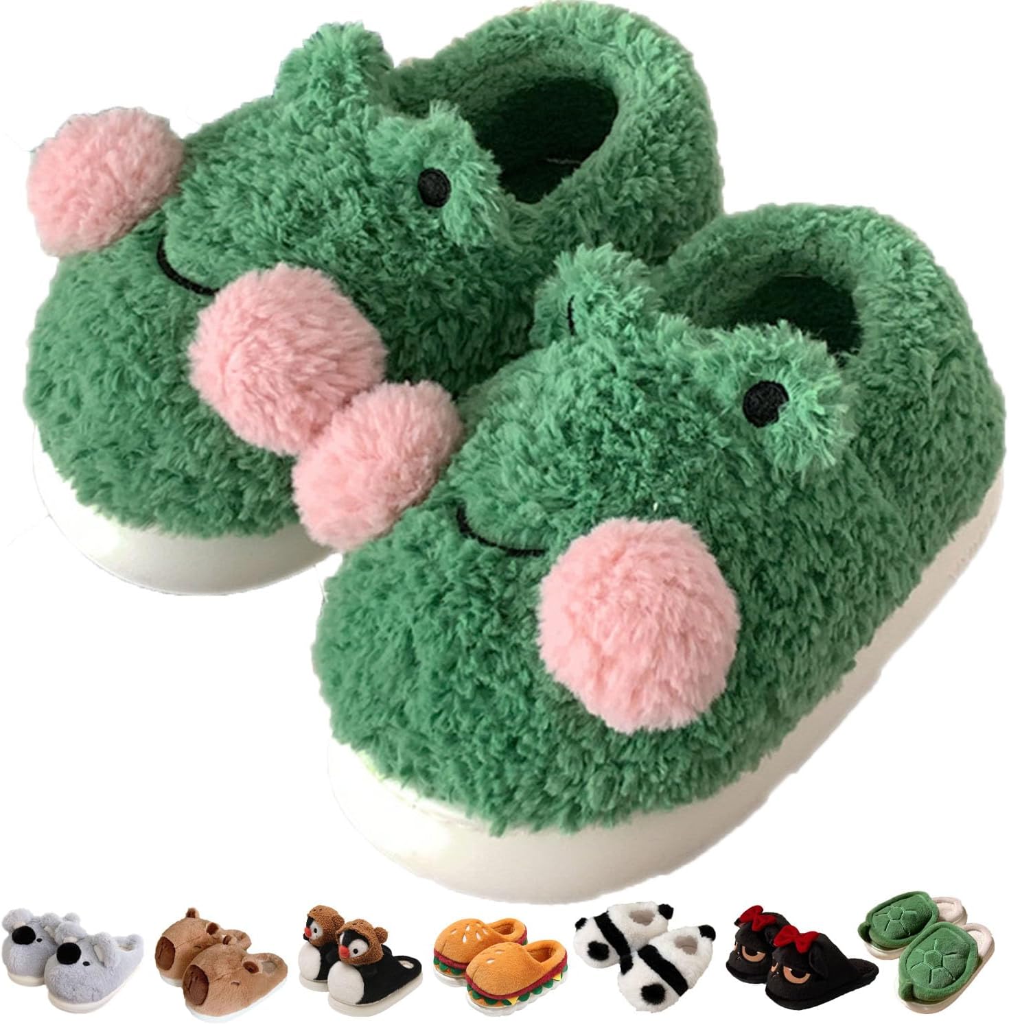 

Тапочки Jfxgjuv Koala, милые плюшевые тапочки в виде животных для женщин и мужчин: носорог, енот, ленивец, пингвин, панда, кот. Мягкие тапочки с эффектом памяти, теплые и пушистые для зимы, для дома и улицы, зеленый