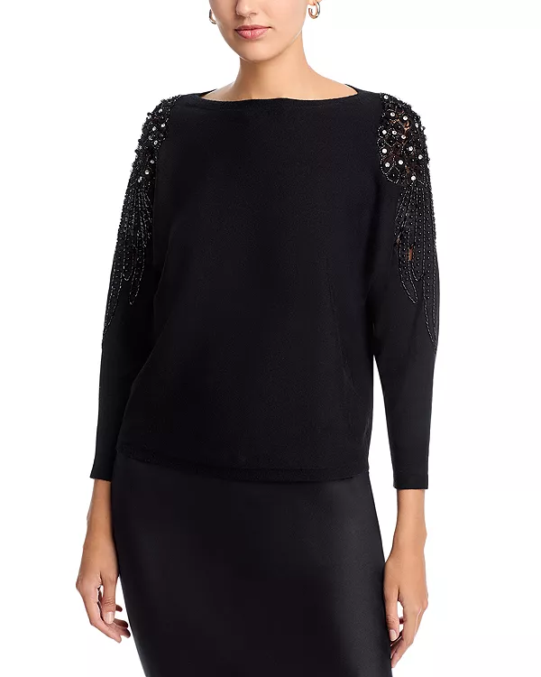 

Свитер с рукавами «летучая мышь» из кружева Illusion Sioni, черный