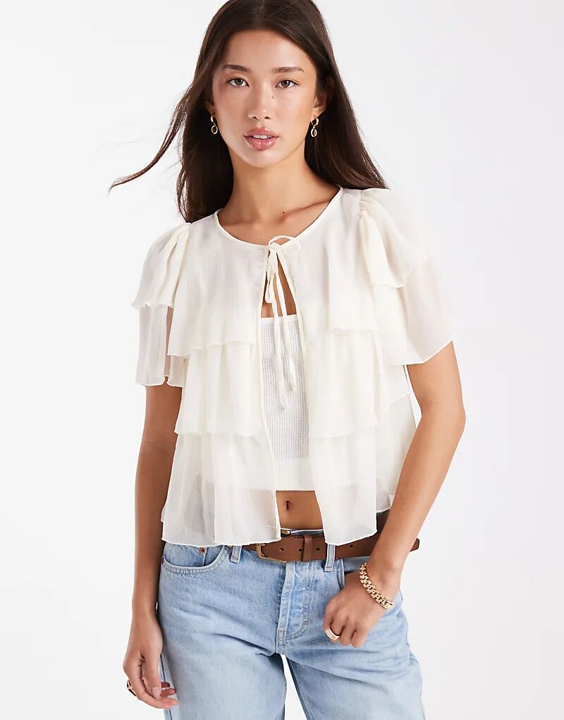 

Блузка Miss Selfridge из жатого шифона цвета экрю с завязкой спереди