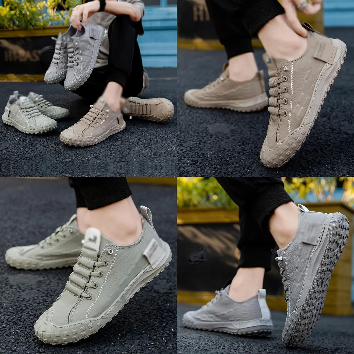 

Мужские кожаные дышащие слипоны, модные ручной работы низкие повседневные туфли, удобные мягкие подошвы, нескользящие холщовые туфли AMAZIDEAL, серый