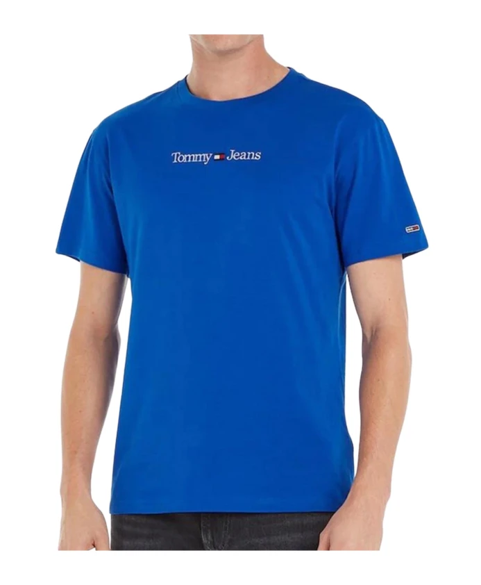 

Классическая хлопковая футболка синего цвета с прямым кроем Tommy Jeans, синий