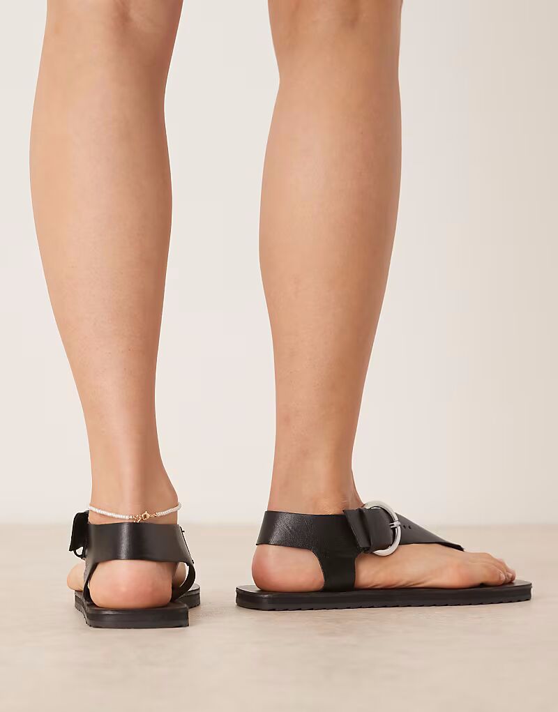 Сандалии ASOS DESIGN Firth toe на плоской подошве из черной кожи — фото 2