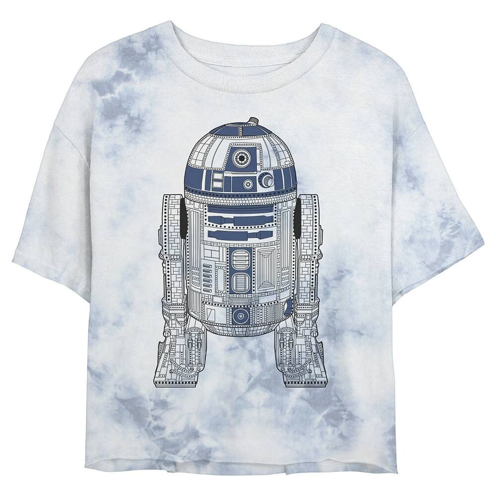 

Детская укороченная футболка с рисунком Star Wars: R2-D2 Outline, цвет White Blue