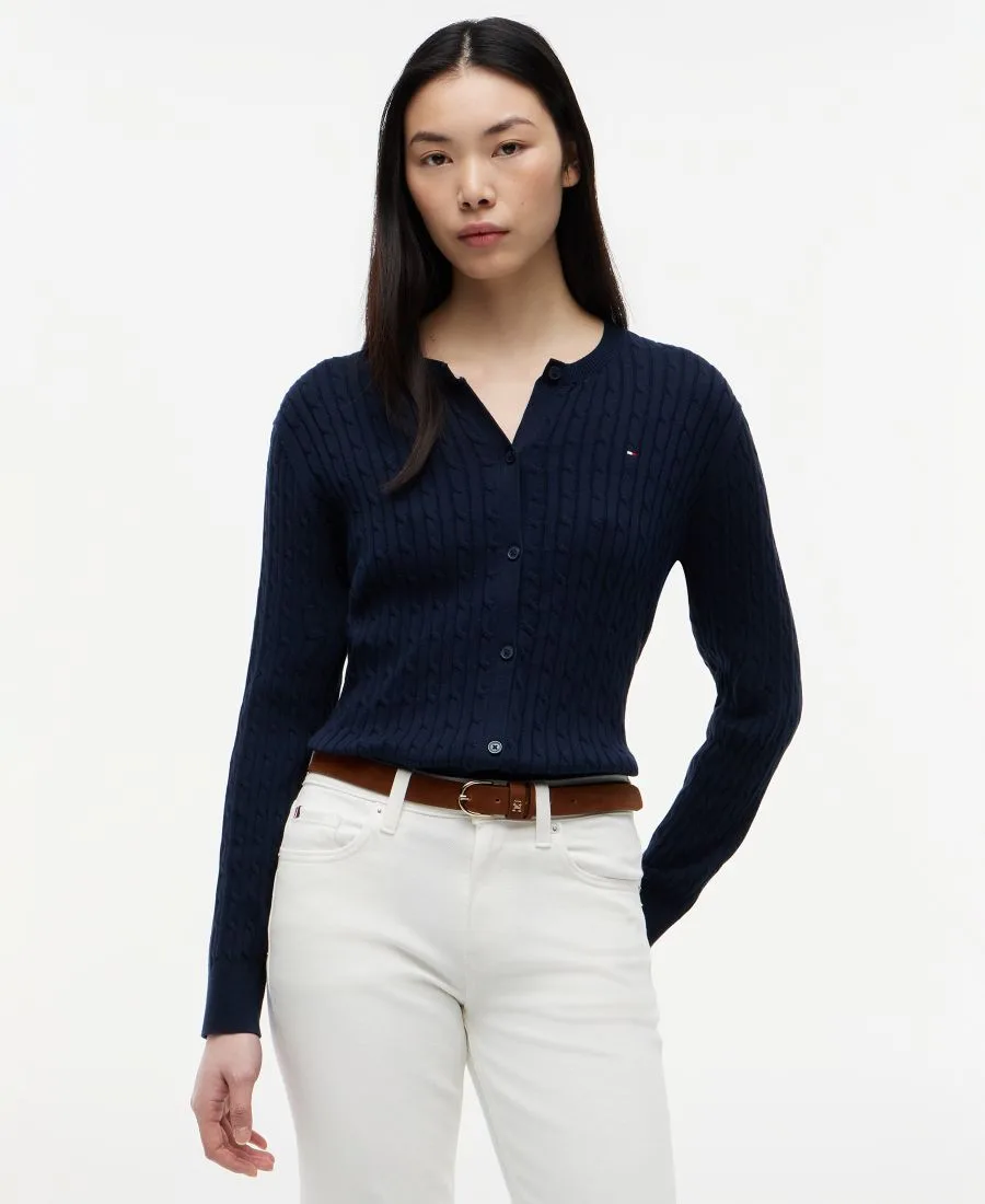 Женский кардиган крупной вязки с круглым вырезом Tommy Hilfiger, темно-night темно-синий