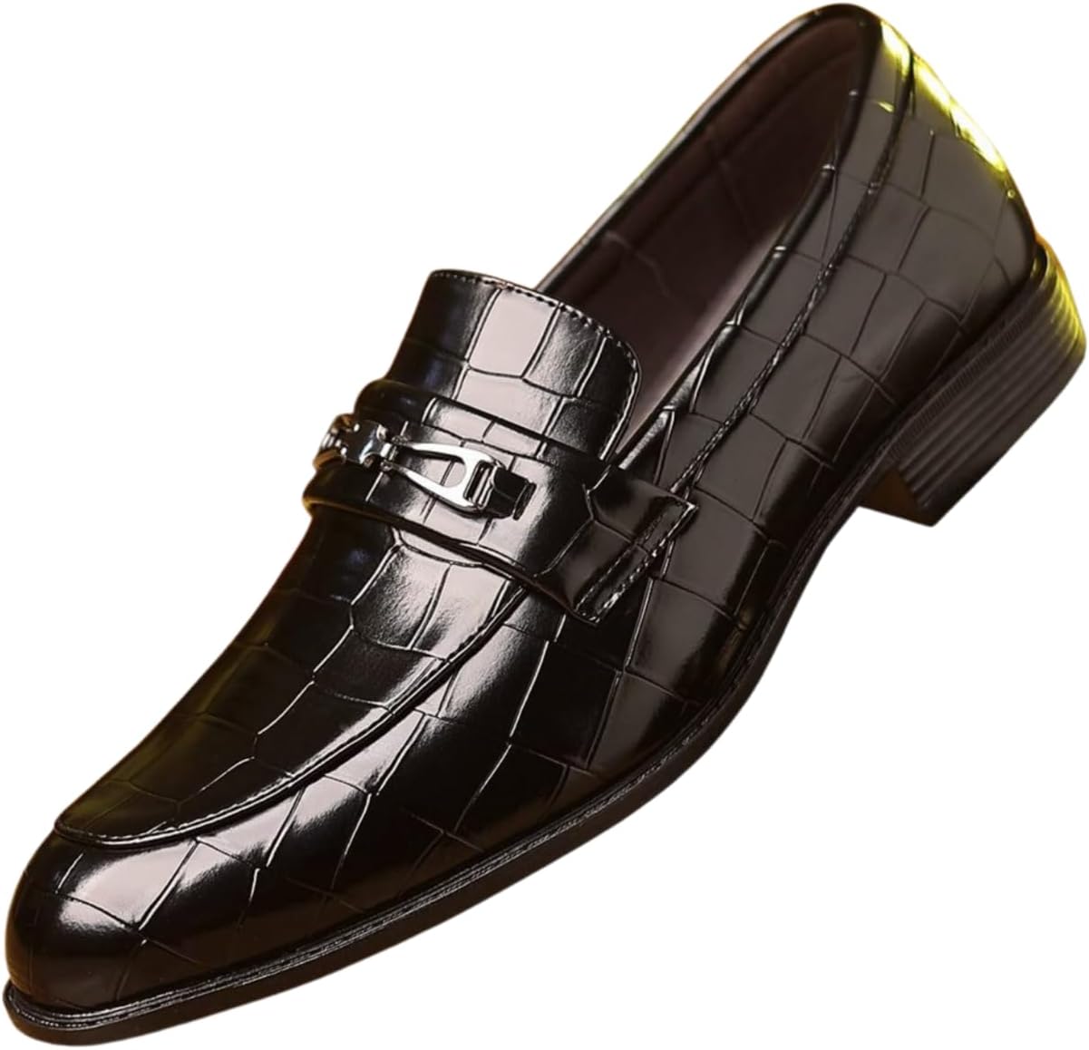 

Мужские лоферы Santimon с крокодиловым узором, без шнурков, с декоративной пряжкой для деловых встреч, свадеб, выпускных и офисных вечеринок, черный