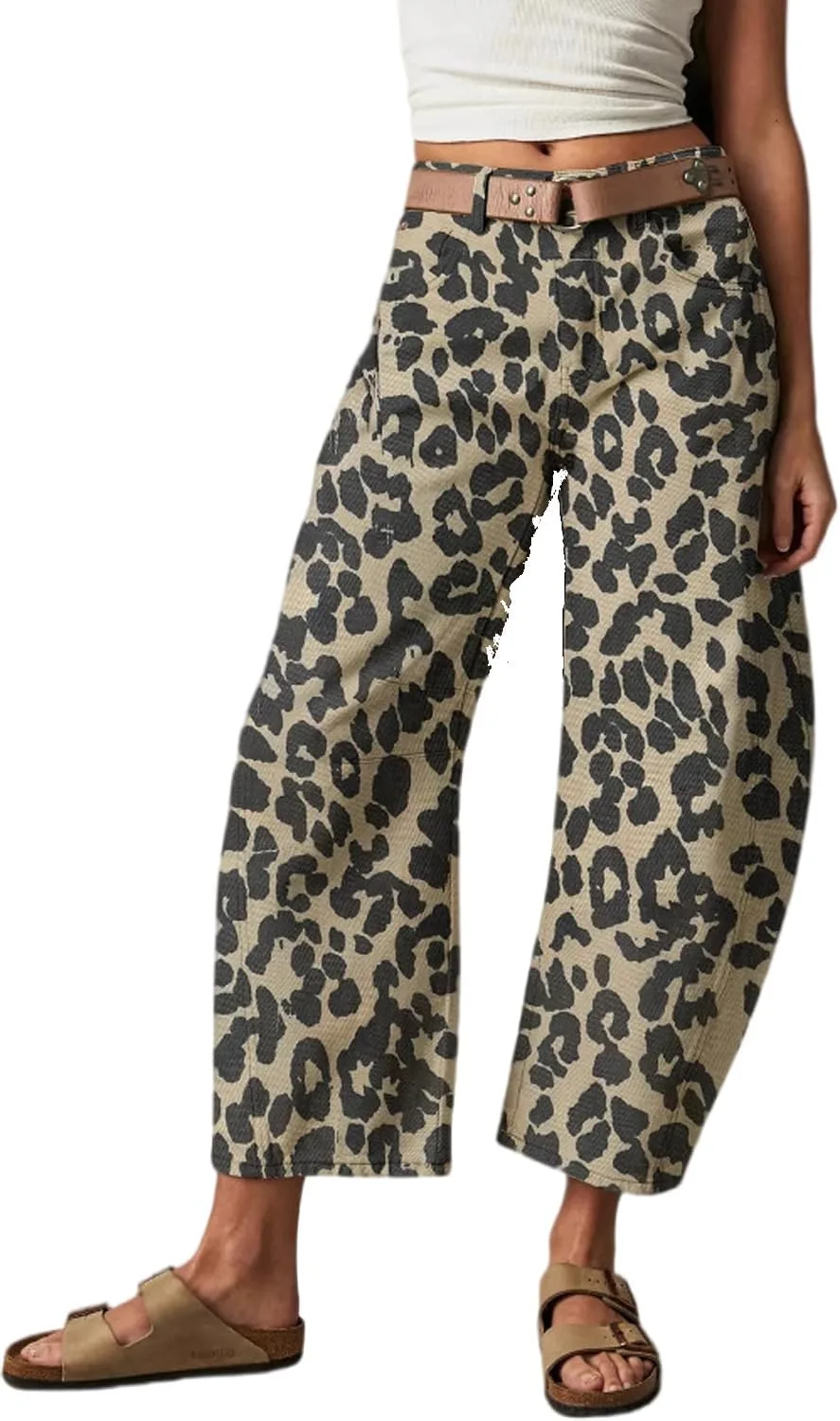 

Yoeasy джинсы для женщин casual mid rise с леопардовым принтом wide leg