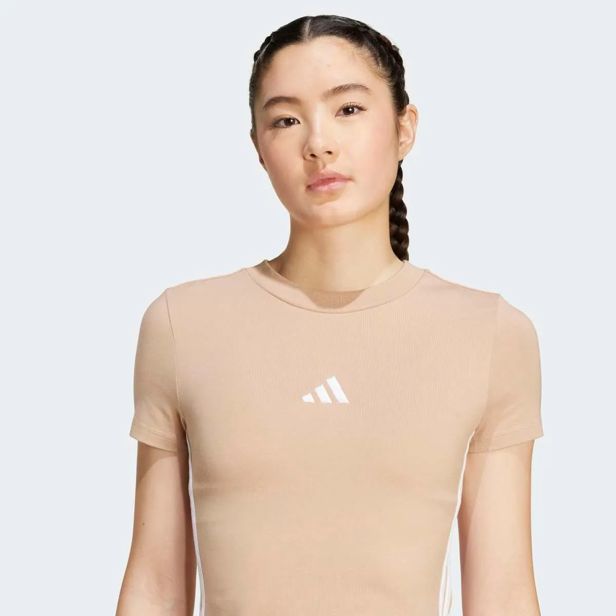 Женская футболка Essentials Slim Baby с тремя полосками adidas, коричневый — фото 4